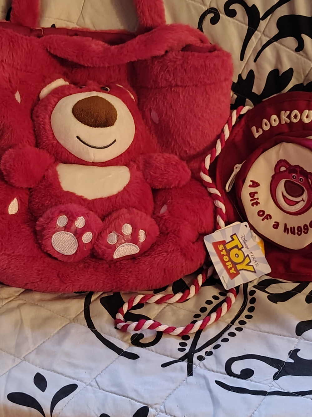 Lotso Plush Tote Bag - Pink Fuzzy Bear Design
